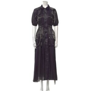 Samant‎ Chauhan Metallic Utility Maxi Dress Grey Silver Puff Sleeve XXS